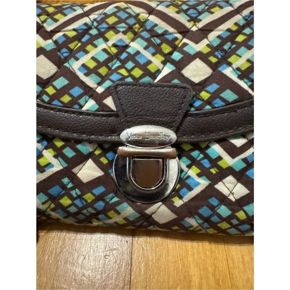 Vera Bradley Zip Around Wallet Wristlet Clutch Brown Blue Rain Forrest Print - Picture 2 of 11